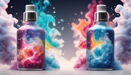 vape juice bottles against colourful clouds